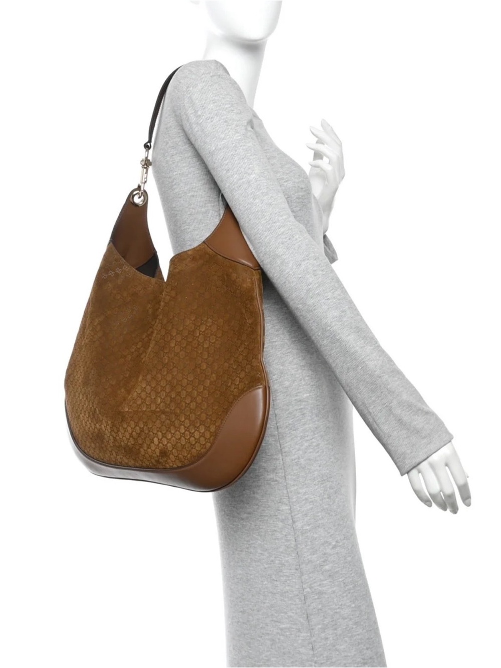 Gucci B Large Brown Micro GG Suede Leather Shoulder Bag EUC - Picture 3 of 8